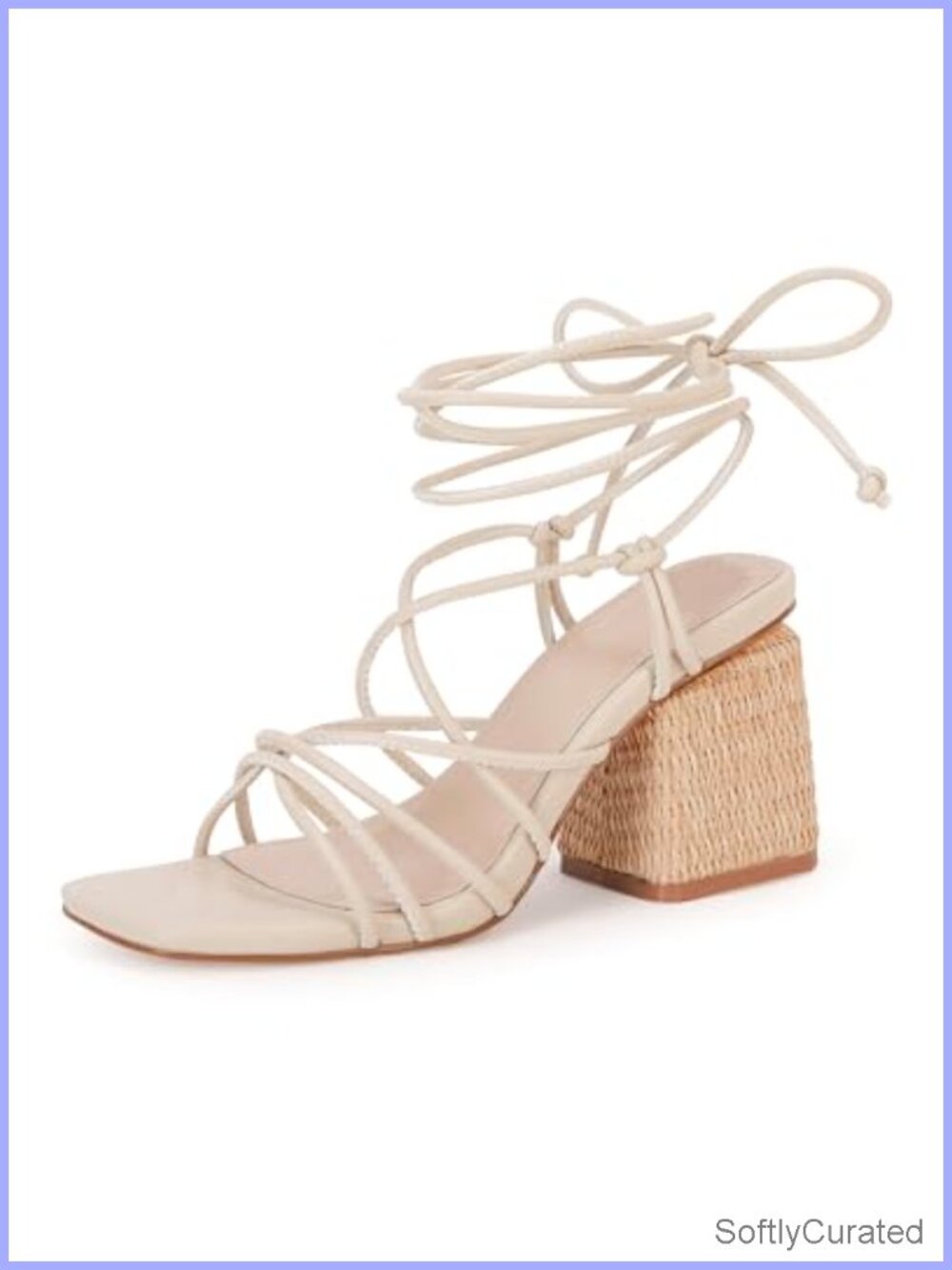 Women's Lace Up Chunky Braided Block Heel Square Toe Strappy Ankle Strap Sandals